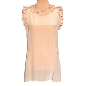 TWELVE COUTURE Sleeveless Ruffle Top Sz.M Peach Blush 100% Silk Coquette Preppy